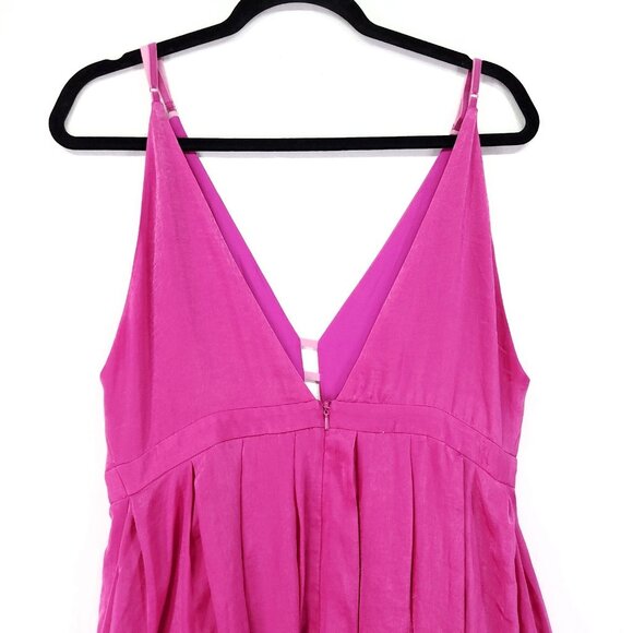 Free People Satin Mini Dress Size 10 Gabbys Party All Night Low V-Neck Pockets - Picture 14 of 15